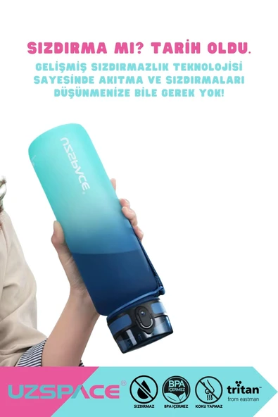 Uzspace 650ml Yeni Çift Renkli Sızdırmaz BPA İçermez Kilitlenebilir Kapaklı Motivasyonel Tritan Su Matarası - Resim 5