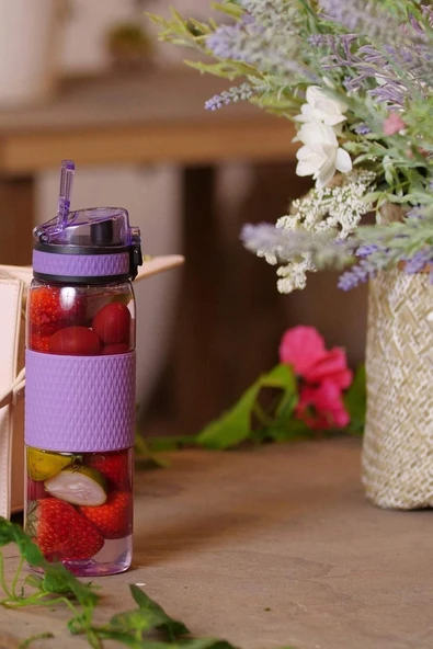 Uzspace 530ml Detoks Aparatlı Silikon Gövde Tritan Su Matarası - Resim 4