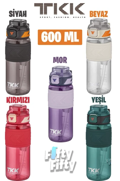 Vagonlife TKK 600 ML Çift Kullanım Pipetli/Rahat içim Bpa İçermeyen Taşıma Askılı Tritan Su Matarası FFTKK1019 - 5