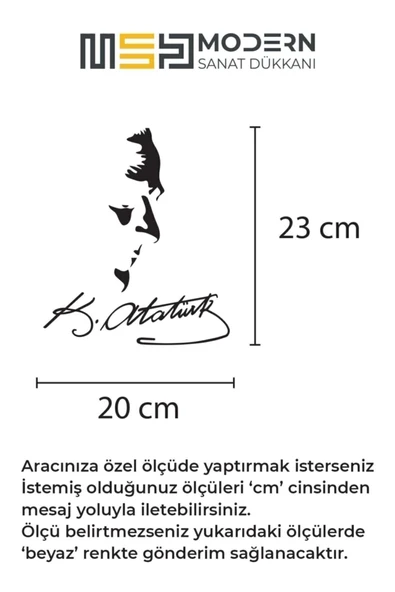 ModernSanatDükkanı Ulu Önder Mustafa Kemal Atatürk 23x20 cm Sticker Araba, Motorsiklet, Laptop, Cam Sticker - 3