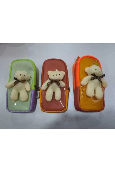 Brons Anahtarlıklı Ayı Detaylı Kalem Çantası Yıkanabilir Kalem Kutusu - Resim 2