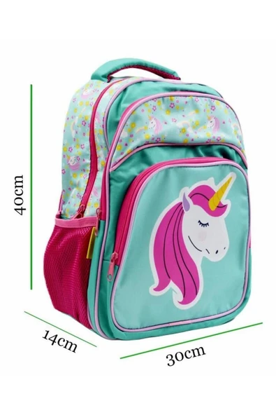 Sentor 3 Bölmeli İlkokul Okul Sırt Çantası Ve Beslenme Çantası Unicorn Turkuaz-Pembe