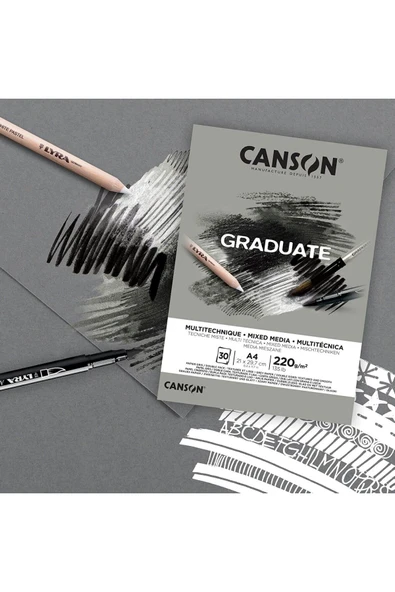Canson Graduate Mix Media GREY A4 220gr 30 yp Çok Amaçlı Resim Blok - Resim 2