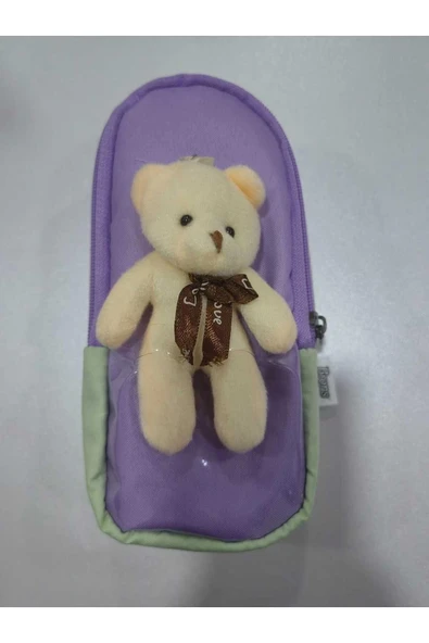 Brons Anahtarlıklı Ayı Detaylı Kalem Çantası Yıkanabilir Kalem Kutusu - Resim 4