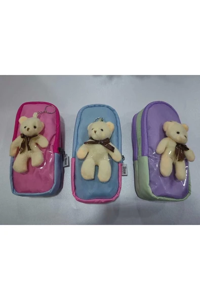 Brons Anahtarlıklı Ayı Detaylı Kalem Çantası Yıkanabilir Kalem Kutusu ürün görseli 1