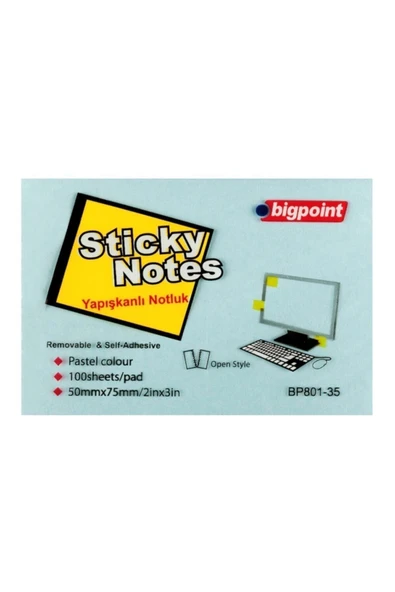 Bigpoint Mavi Yapışkanlı Not Kağıdı 75x50mm ürün görseli