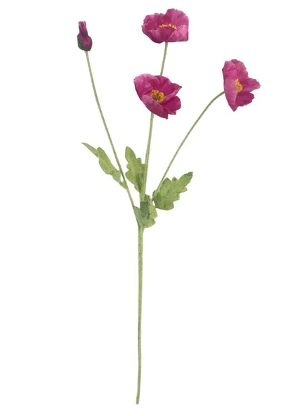 Yapay Çiçek Gelincik Çiçeği Fuşya Renk 3 Çiçek 1 Tomurcuk 59Cm - Resim 9