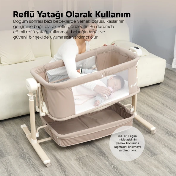Huggy Swing Me Otomatik Sallanabilir Katlanabilir Alüminyum Anne Yanı Beşik - 11