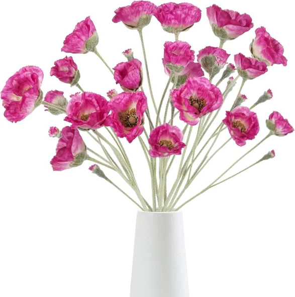 Yapay Çiçek Gelincik Çiçeği Fuşya Renk 3 Çiçek 1 Tomurcuk 59Cm - Resim 6