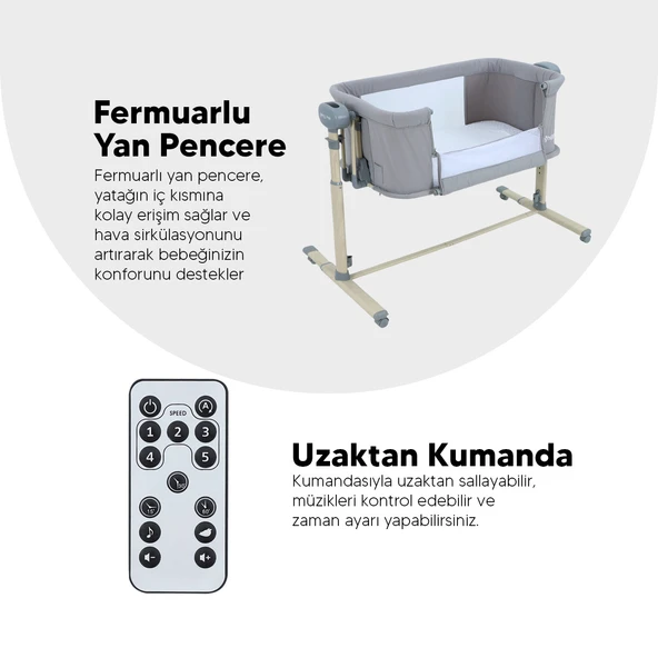 Huggy Swing Me Otomatik Sallanabilir Katlanabilir Alüminyum Anne Yanı Beşik - 5