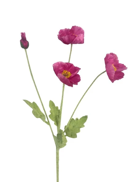 Yapay Çiçek Gelincik Çiçeği Fuşya Renk 3 Çiçek 1 Tomurcuk 59Cm ürün görseli