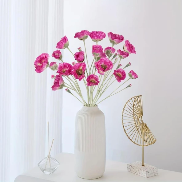 Yapay Çiçek Gelincik Çiçeği Fuşya Renk 3 Çiçek 1 Tomurcuk 59Cm - Resim 2