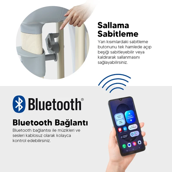 Huggy Swing Me Otomatik Sallanabilir Katlanabilir Alüminyum Anne Yanı Beşik - 8