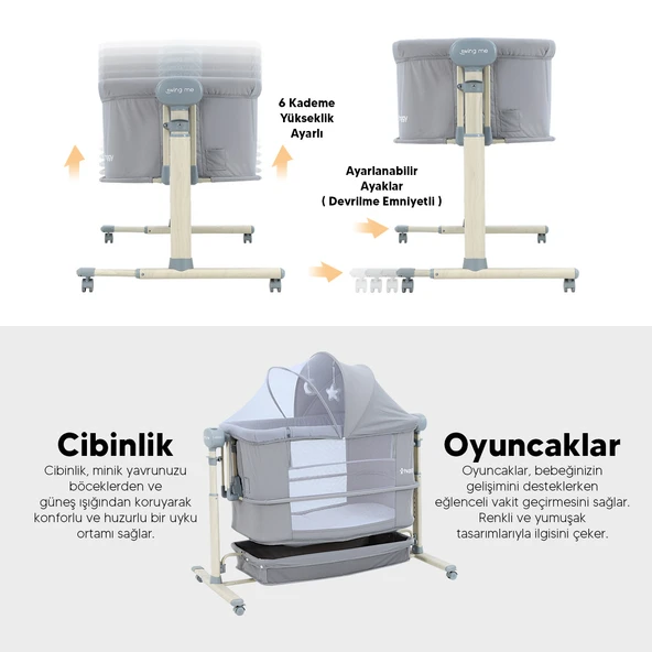 Huggy Swing Me Otomatik Sallanabilir Katlanabilir Alüminyum Anne Yanı Beşik - 7