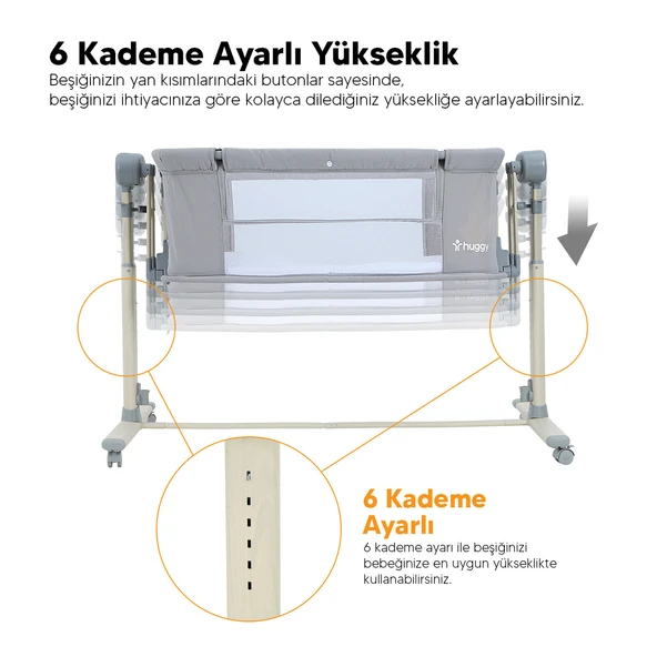Huggy Swing Me Otomatik Sallanabilir Katlanabilir Alüminyum Anne Yanı Beşik - 6