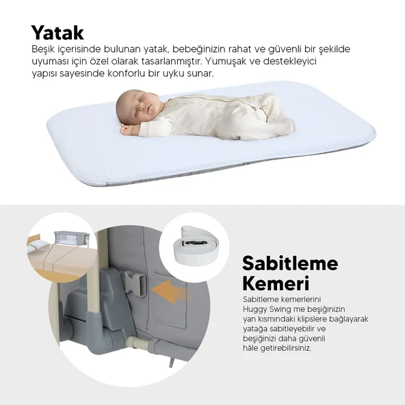 Huggy Swing Me Otomatik Sallanabilir Katlanabilir Alüminyum Anne Yanı Beşik - 12