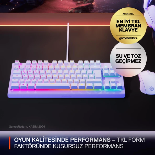 SteelSeries Apex 3 TKL RGB Suya ve Toza Dayanıklı Türkçe Gaming Klavye – Lila - Resim 2