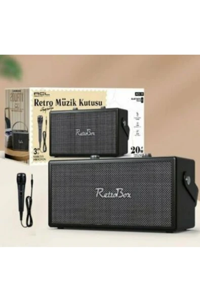 Acl Acs-19 Retro Müzik Kutusu Bluetooth 5.0 Hoparlör Kablolu Mikrofonlu Karaoke Destekli 20W Ses Sistemi - 2