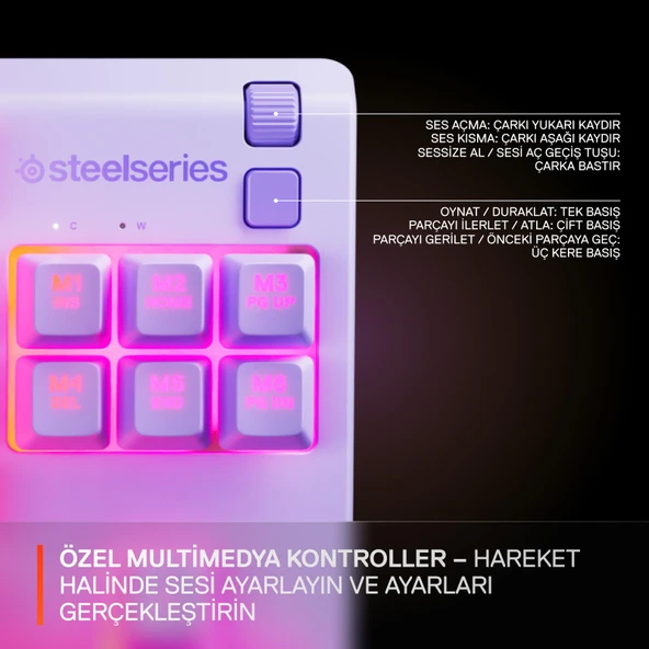 SteelSeries Apex 3 TKL RGB Suya ve Toza Dayanıklı Türkçe Gaming Klavye – Lila - Resim 6