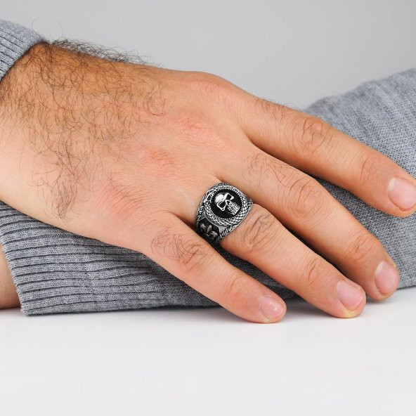 Kurukafa Yılan Tasarımlı 925 Ayar Gümüş Yüzük - Resim 2