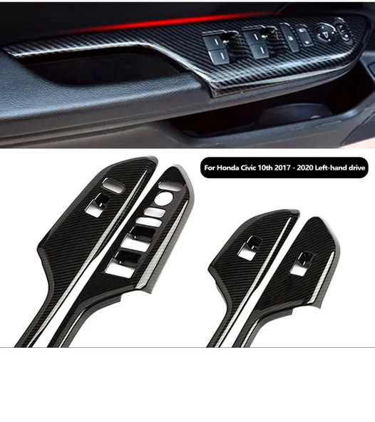 Honda Civic Fk7 Fc5 2017-2020 Iç Kapı Kol Dayama Karbon Fiber 2 Adet Ön Taraf 2 Adet Arka - 4