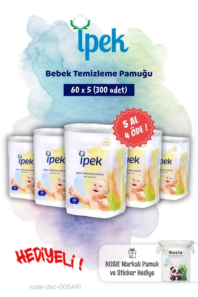 İpek 5 AL 4 ÖDE 60'lı Bebek Temizleme Pamuğu ve Rosie Pamuk hediye ürün görseli