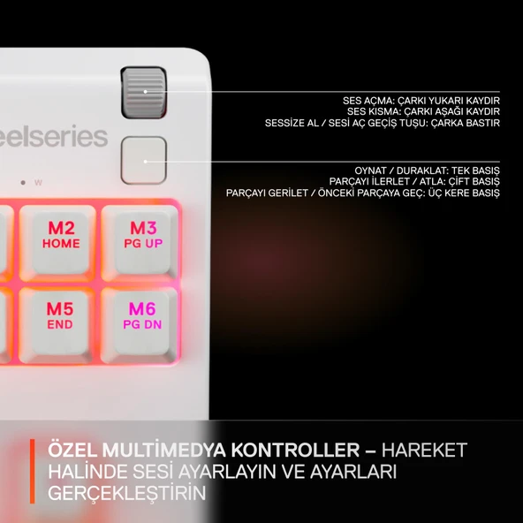 SteelSeries Apex 3 TKL RGB Suya ve Toza Dayanıklı Türkçe Gaming Klavye – Beyaz - Resim 6