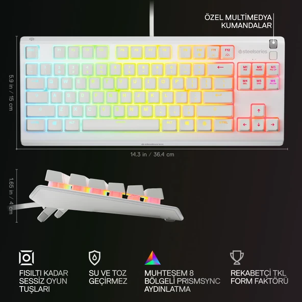 SteelSeries Apex 3 TKL RGB Suya ve Toza Dayanıklı Türkçe Gaming Klavye – Beyaz - 3