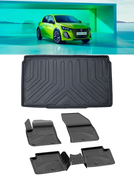 Sahler Peugeot 208 Elektrikli  2022 ve Sonrası 4.5 D Paspas 3D Rizline 3D Bagaj Havuzu Set ürün görseli