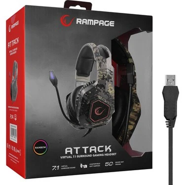 Rampage Rm-k8 Attack Kamuflaj Renkli Usb 7.1 Version Rainbow Ledli Gaming Oyuncu Mikrofonlu Kulaklık - 2