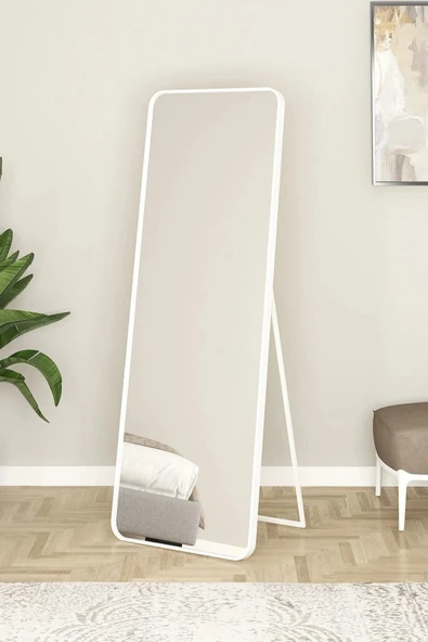 Real Oval Kesimli Metal Çerçeveli Ayaklı Boy Aynası Salon Aynası Yatak Odası Aynası 60 x 170 cm