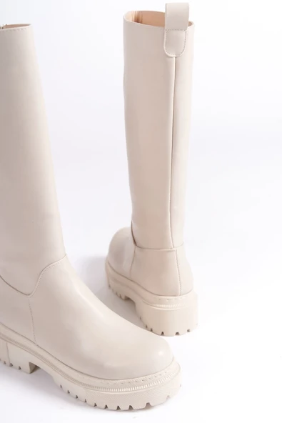 JET-MIRA Bağcıksız Fermuarlı Ortopedik Taban Kadın Çizme CKT - Krem - Resim 6