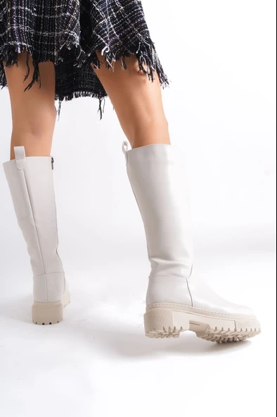 JET-MIRA Bağcıksız Fermuarlı Ortopedik Taban Kadın Çizme CKT - Krem - Resim 4