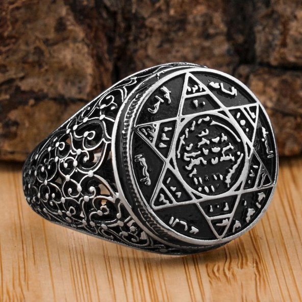 Mührü Süleyman İşlemeli 925 Ayar Gümüş Yüzük ürün görseli 1