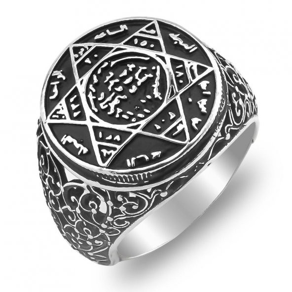 Mührü Süleyman İşlemeli 925 Ayar Gümüş Yüzük - Resim 3