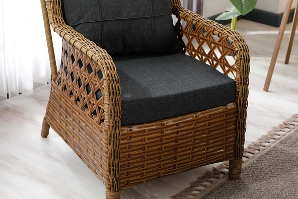 Zigonzi  Vilza, 3+1+1 Rattan Bahçe Mobilyası, Kahverengi - 3