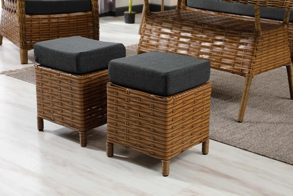 Zigonzi  Vilza, 3+1+1 Rattan Bahçe Mobilyası, Kahverengi - 4