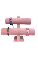 Süet Kaplama Pembe Renk 26/18 Cm Iki Kademeli Saat Bileklik Sergileme Standı - Resim 2