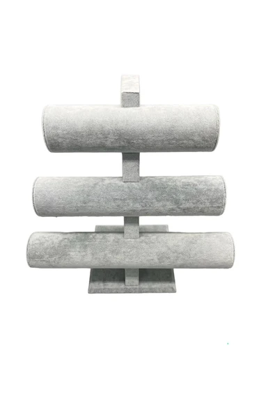 Süet Kumas Gri Renk Üçlü Kademeli 30/26cm Bileklik-saat Sergileme Standı - Resim 3