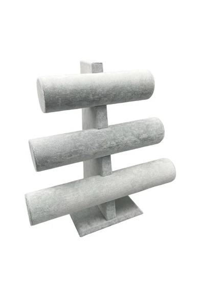 Süet Kumas Gri Renk Üçlü Kademeli 30/26cm Bileklik-saat Sergileme Standı ürün görseli