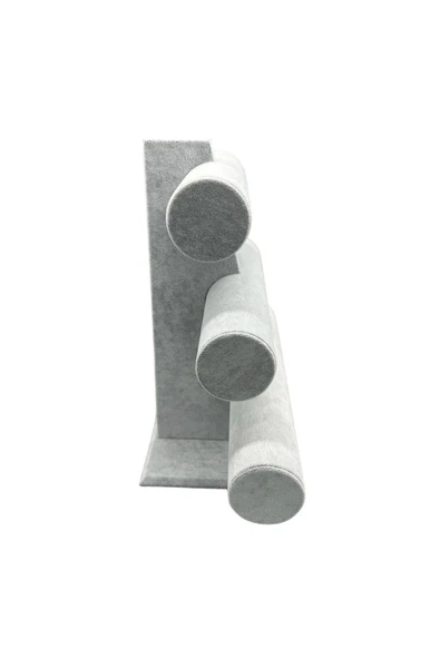 Süet Kumas Gri Renk Üçlü Kademeli 30/26cm Bileklik-saat Sergileme Standı - Resim 2