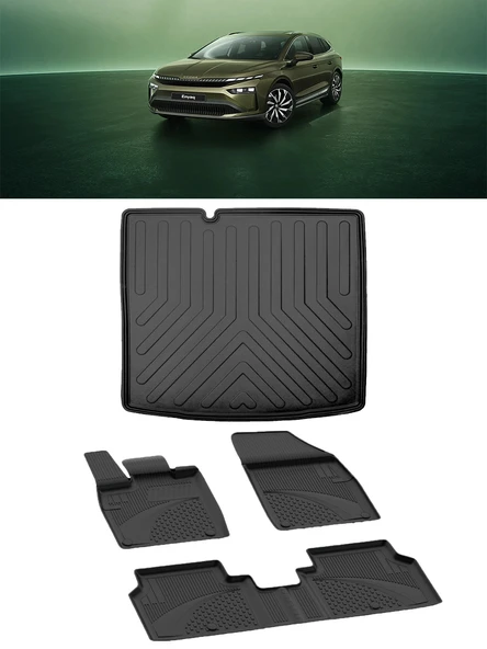 Sahler Skoda Enyaq 2021 ve Sonrası 4.5D Sahler Paspas 3D Rizline Sabit Zemin Alt Bagaj Havuzu