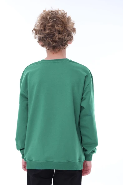 Oversize Unisex Basic Düz Turkuaz Renk %100 Pamuk Sweatshirt - Resim 3