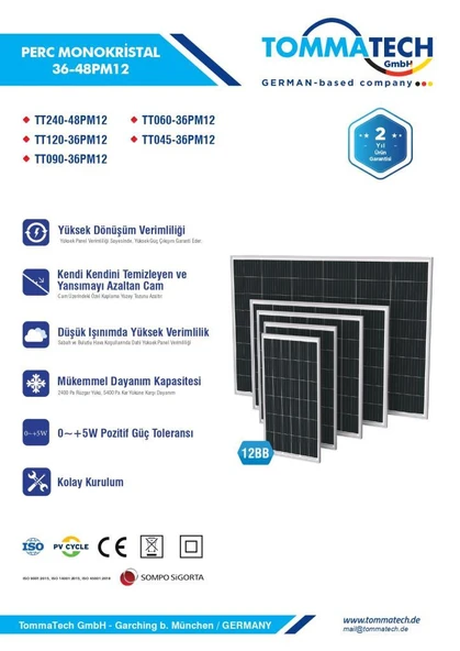 TommaTech 90Wp M12 36PM HC-MB Güneş Paneli - Resim 4