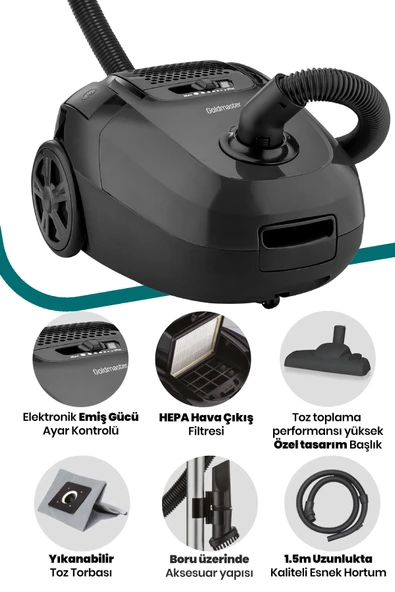 Goldmaster GM-7530 Safir 1400 W Toz Torbalı Süpürge - Resim 2