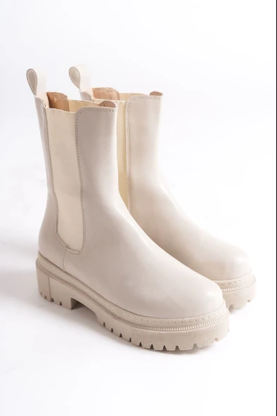 JET-LORA Bağcıksız Lastikli Ortopedik Taban Kadın Bot  CKT - Krem - Resim 4