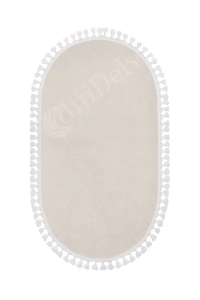 Avangard Oval Halı Pramit Krem Salon Koridor Antre Mutfak Halısı Silinebilir Ponpon Saçak - 2