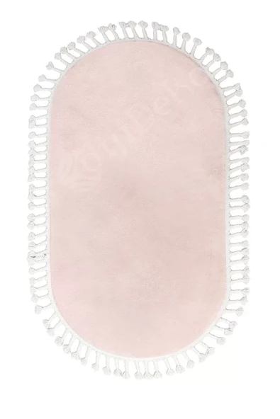 Pembe Oval Post Halı Saçaklı Peluş Yumuşacık Antibakteriyel Çocuk Mutfak Salon Halısı - 2