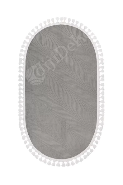 Avangard Oval Halı Sahra Gri Salon Koridor Antre Mutfak Halısı Silinebilir Ponpon Saçak - 2