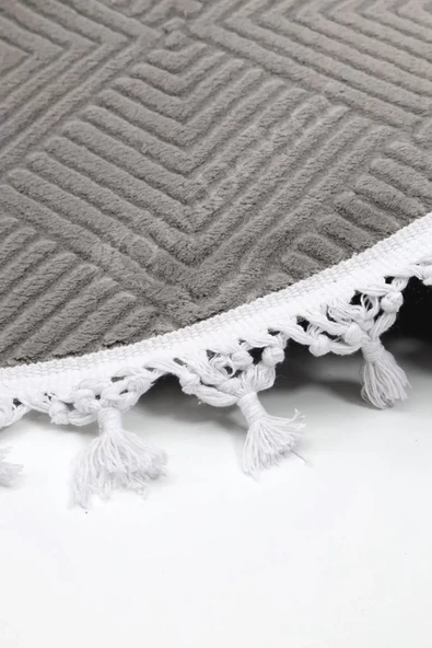 Halı Cool Gri Pramit Kaymaz Yıkanabilir Saçaklı Yuvarlak Yolluk Salon Halısı Modelleri - 4